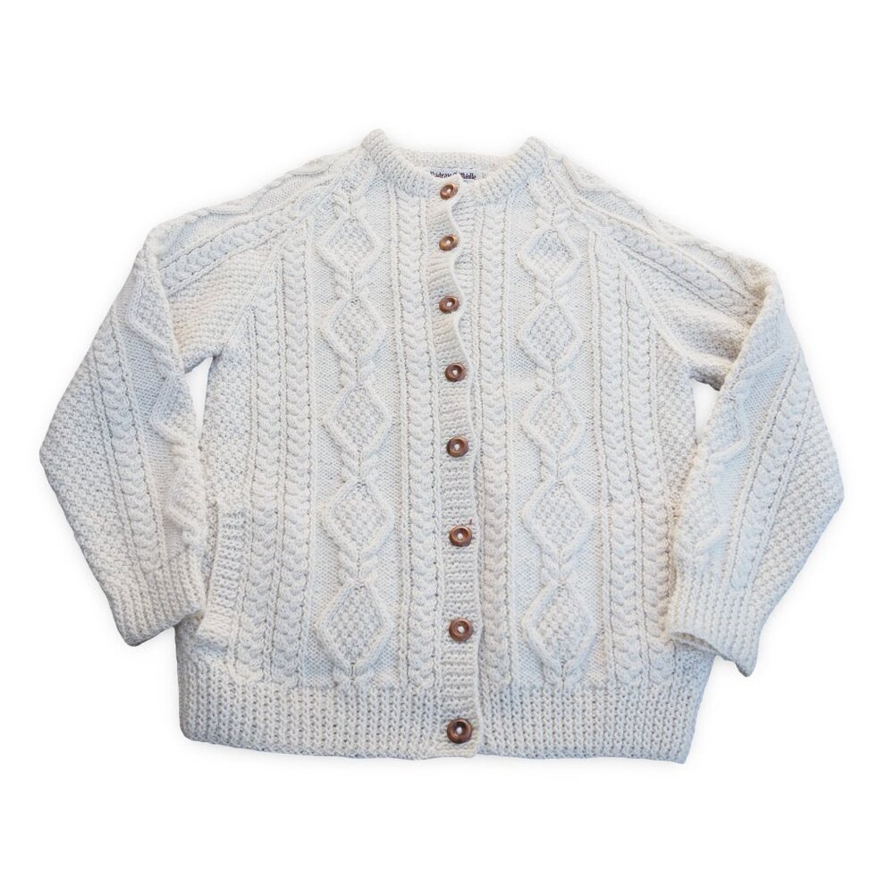 Pádraic‎ O'Maille Traditional Wool Aran Cardigan Women's L / XL Made in Ireland